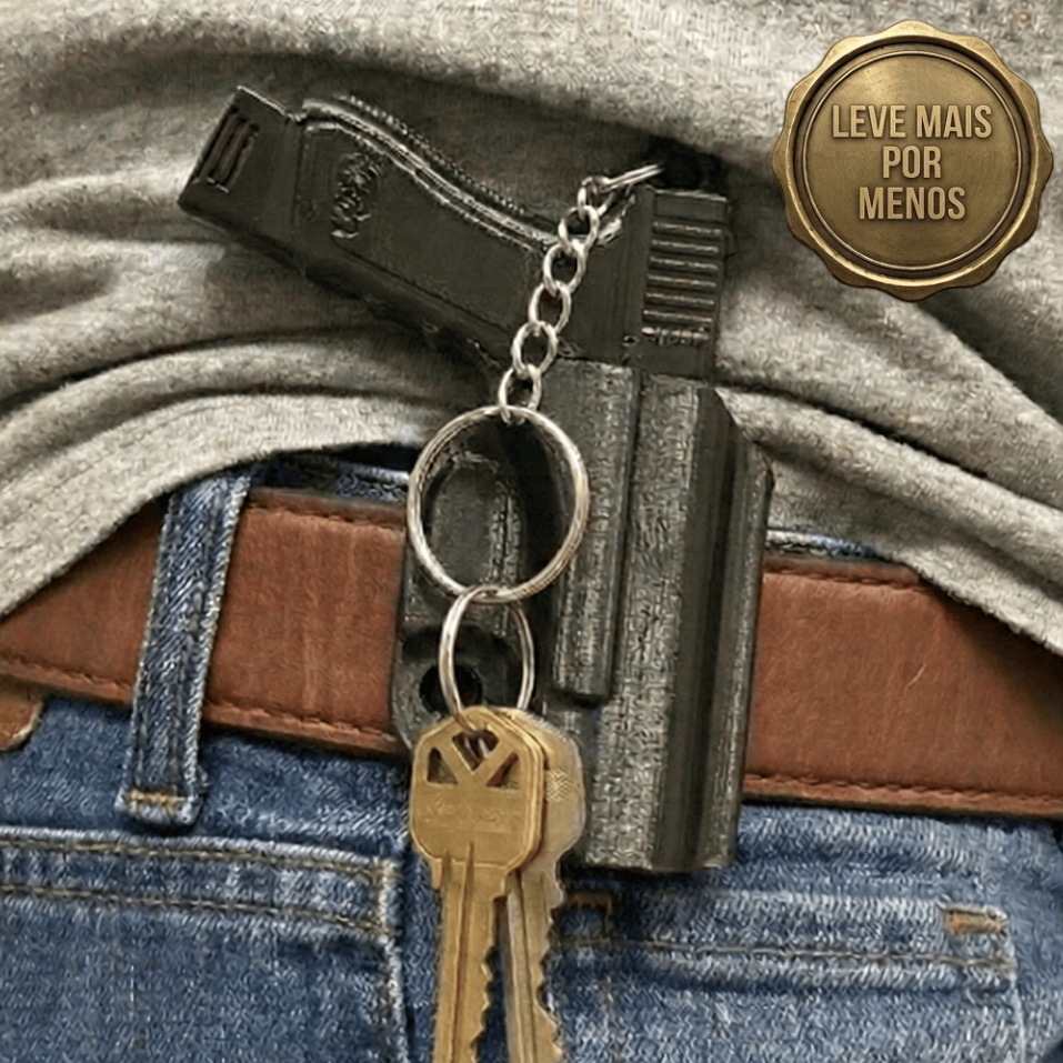 Chaveiro Tático Mini Pistola Com Coldre Engate Cinto Calça Estilo Militar Gamer Geek Colecionável Miniatura Realista Ace