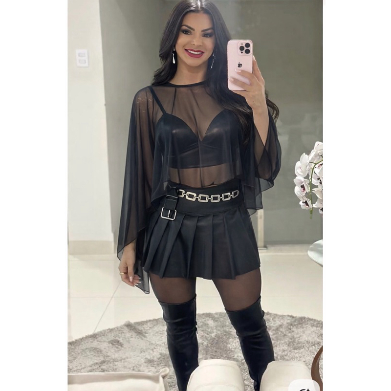 Blusa Tule Bata Transparente Feminina Elegante Moda Noite