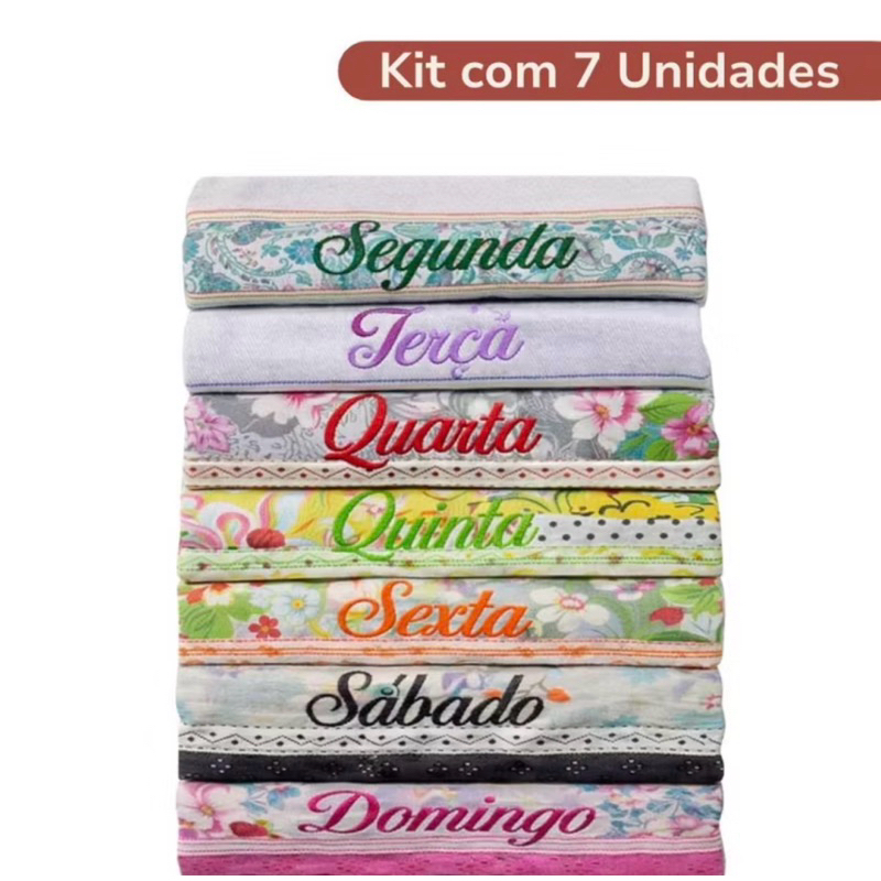 Kit Semaninha 7 Panos de Prato Estampado  Bainha Bordados Algodão 44x75 Pano de Cozinha Alta Absorção Enxoval Presente