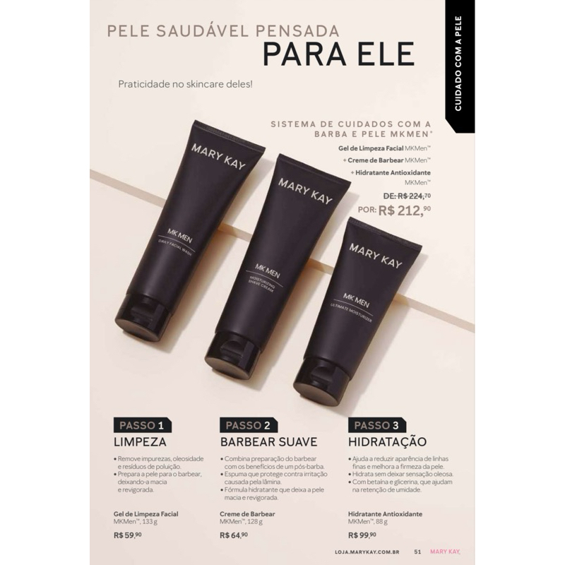 Kit Mary Kay MK Men – Gel de Limpeza Facial + Creme de Barbear + Hidratante Masculino