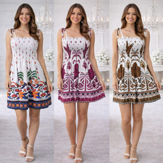 Vestido Tomara Que Caia com Lastex no Busto Ajuste Perfeito Casual Moda Verão Estampa Tropical