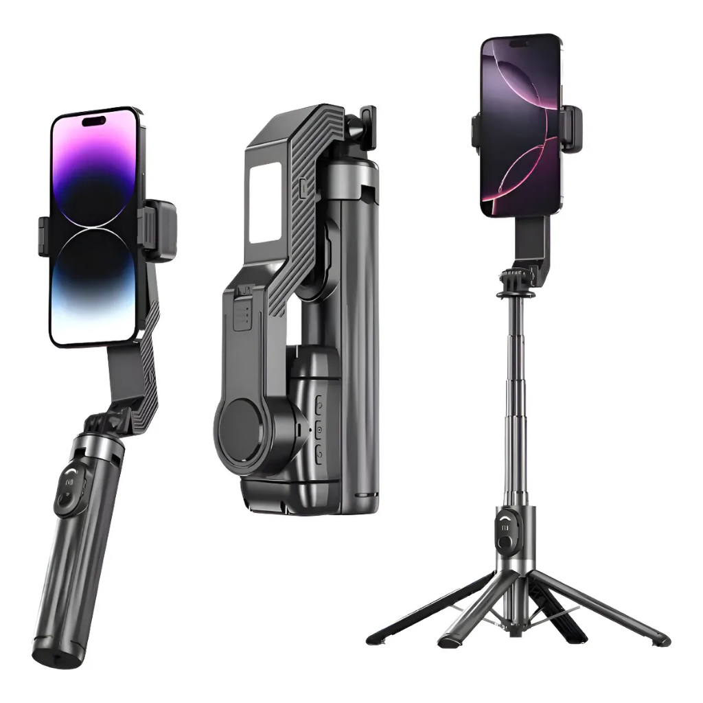 Estabilizador Gimbal 3 em 1 para Celular com Rastreamento Facial IA 360° Tripé Extensível Luz de Preenchimento