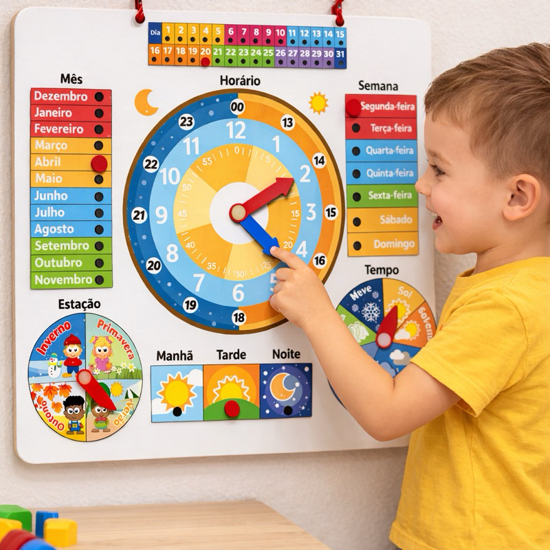 Quadro Didático De Rotina Calendário Aprenda Multiatividades 30cm Em Madeira - Dm Toys