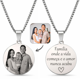 Colar Redondo Personalizado com Foto ou Texto Aço Inox 45 ou 60 cm