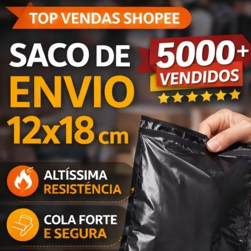 Envelope Plástico 12x18 Envio Saco para E-commerce Preto Resistente Impermeável Embalagem