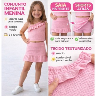 Infantil Menina conjunto 2 Peças Blusinha  E Short Saia Lançamento Têndencia em Oferta na Shopee