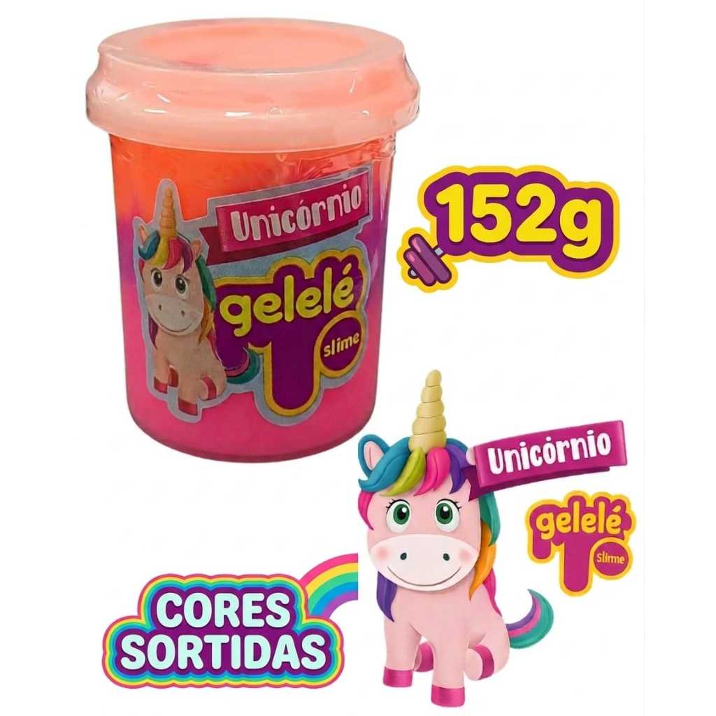 Slime Gelelé Infantil Color | Unicórnio | Glitter 152g Massinha Para Modelar