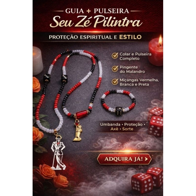 Guia e Pulseira Seu Zé Pilintra + Guia Umbanda + Zé Pilintra + proteção espiritual