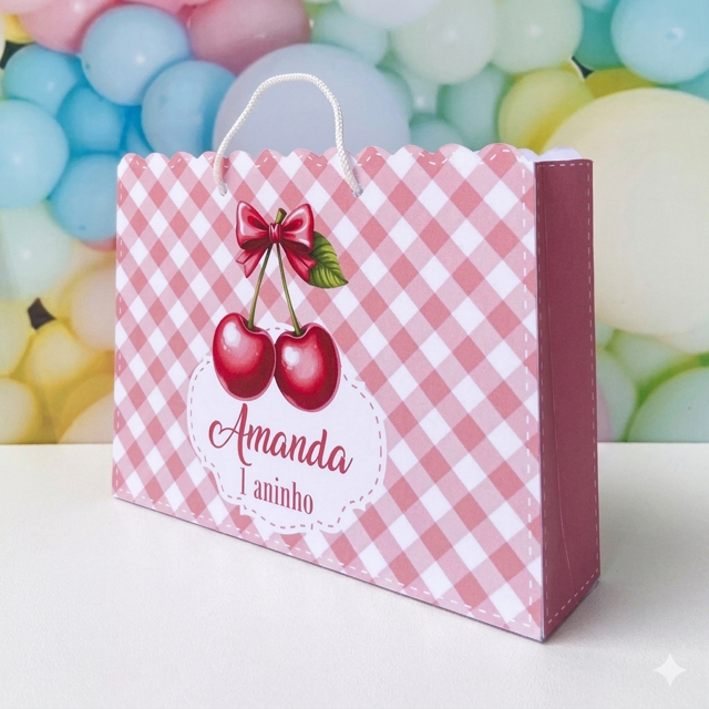 Sacolinha Personalizada Cerejinha Cereja Rosa Lembrancinha Festa Infantil  Sacola Aniversário