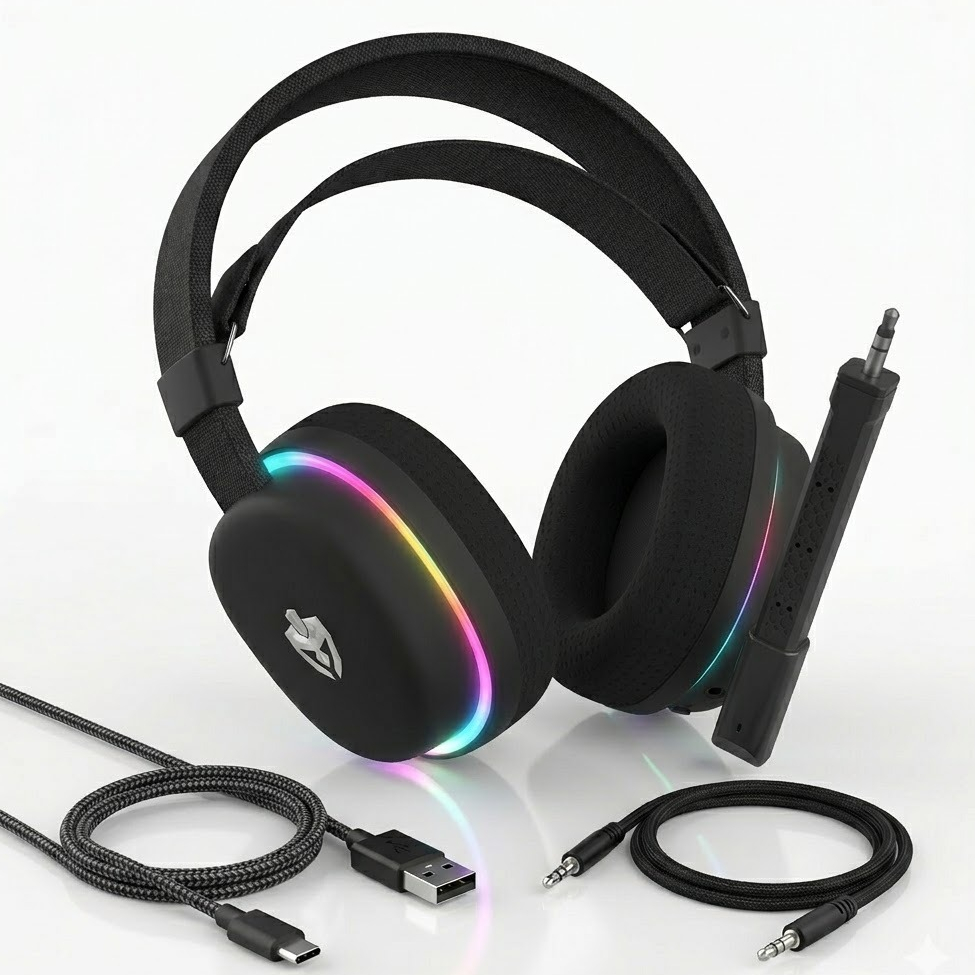 Headset Gamer Sem Fio Bluetooth Led Rgb Fone de Ouvido 40mm Microfone Celular Pc Computador Notebook