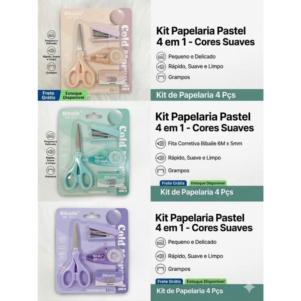 O kit de papelaria inclui cortador, grampeador e fita corretiva para escritórios escolares em Oferta na Shopee