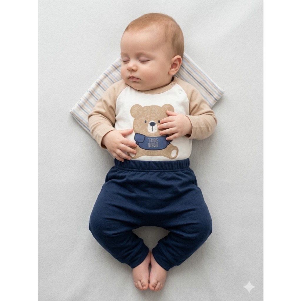 Conjunto Calça e Bodi Manga Longa Estampado Body Bebê Outono Inverno Frio Bebê Conjunto Confortavel Creche