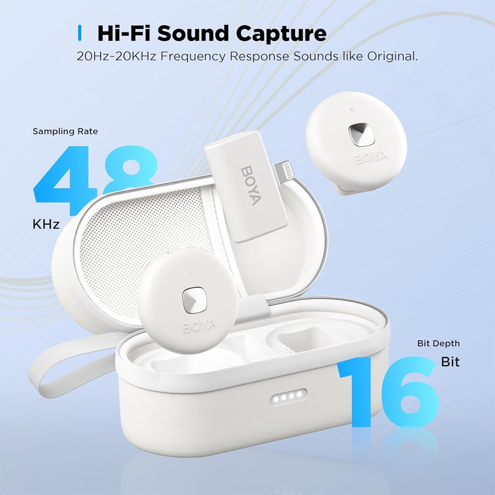 Sistema Microfone SemFio Boya Omic-D Lapela p/Ios Branco