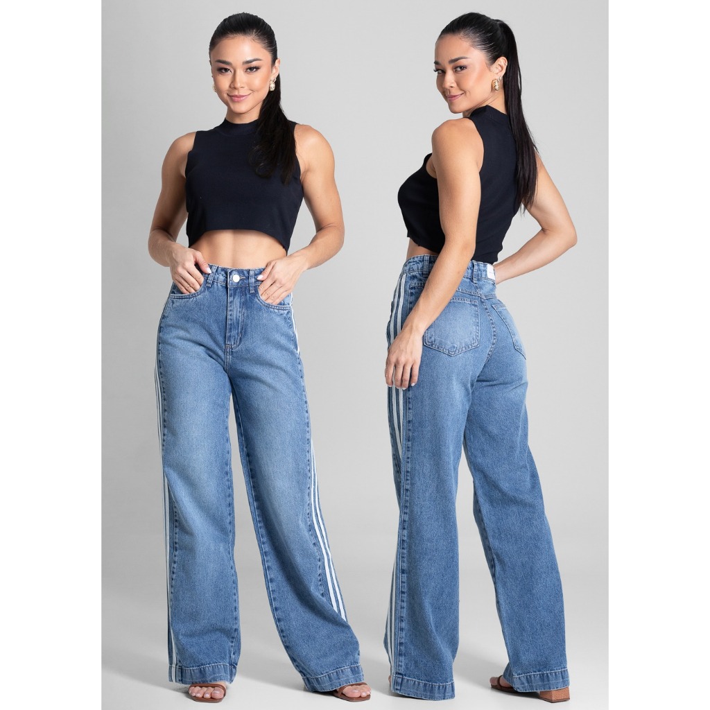 Calça Jeans Sawary Feminina Wide Leg Listras - 281480