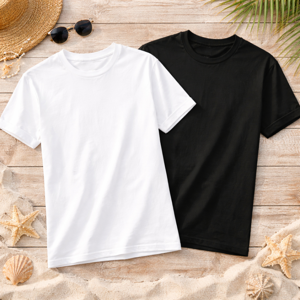 Kit 2 Camisetas Masculinas Básicas 100% Algodão Branca e Preta Lisa Masculina Casual Confortável