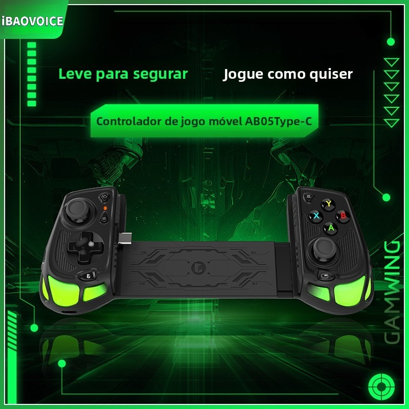 Controle Gamer iBAOVOICE AB05 Type-C 131g Leve | Turbo, Macro e RGB | Para Free Fire, PUBG, COD Mobile (Android/iOS)