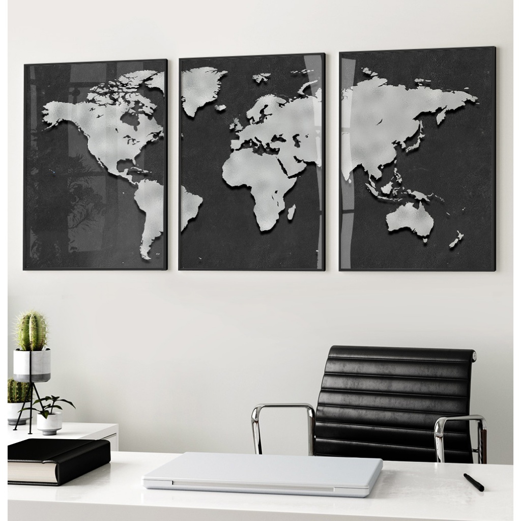 Quadro Mapa Mundi Quadro Com Moldura E Vidro Quadro Decorativo Quarto Quadro Para Sala Grande Trio