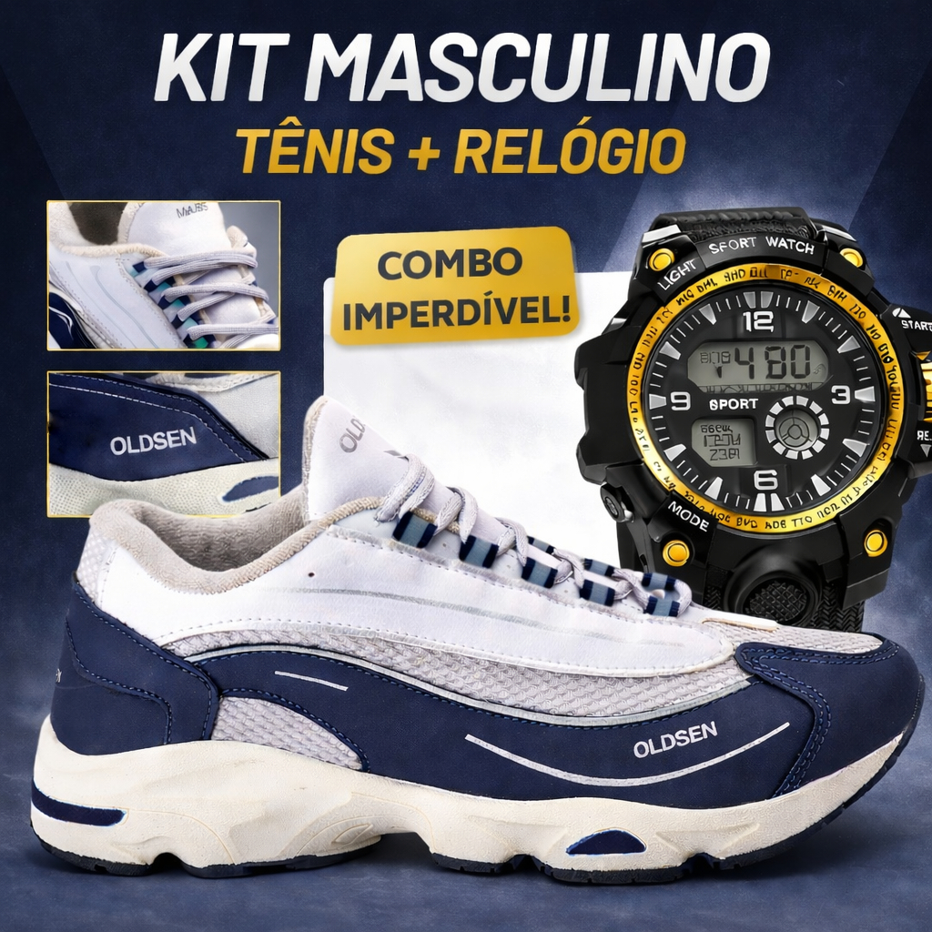 Kit Tenis Masculino Casual Esportivo Leve Streetwear Relogio Esportivo Moderno Lançamento