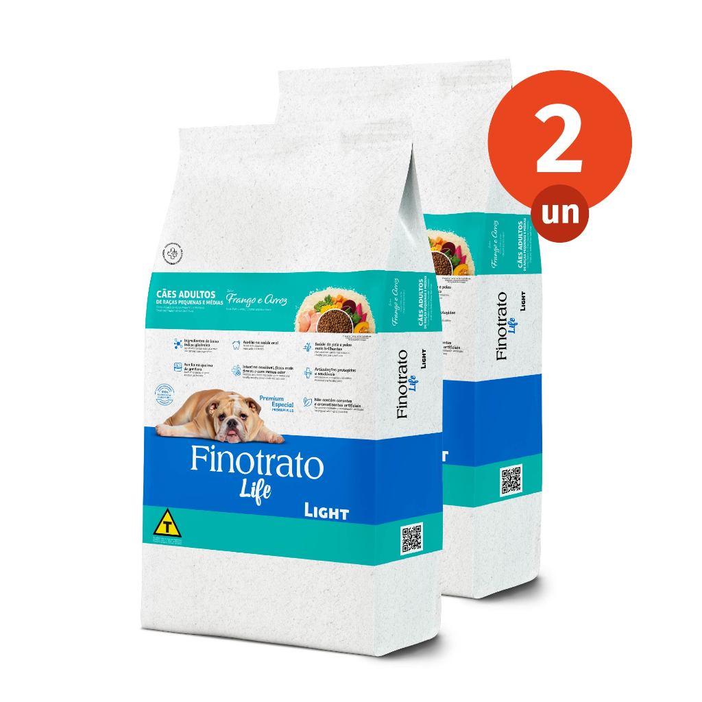 kit 2 Ração Finotrato Prime Light Premium Especial Cães Adultos Raças Pequenas e