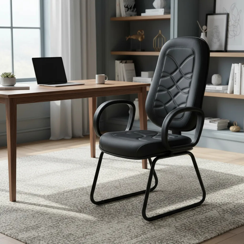Cadeira Fixa Presidente Escritório Curvim Preta Base Ski em Oferta na Shopee