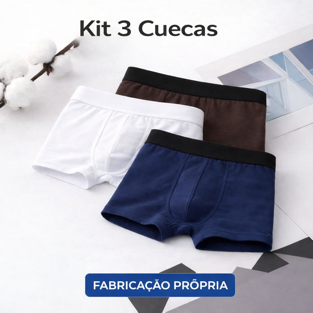 Kit 3 Cuecas Premium Masculinas com Elastano Toque Macio