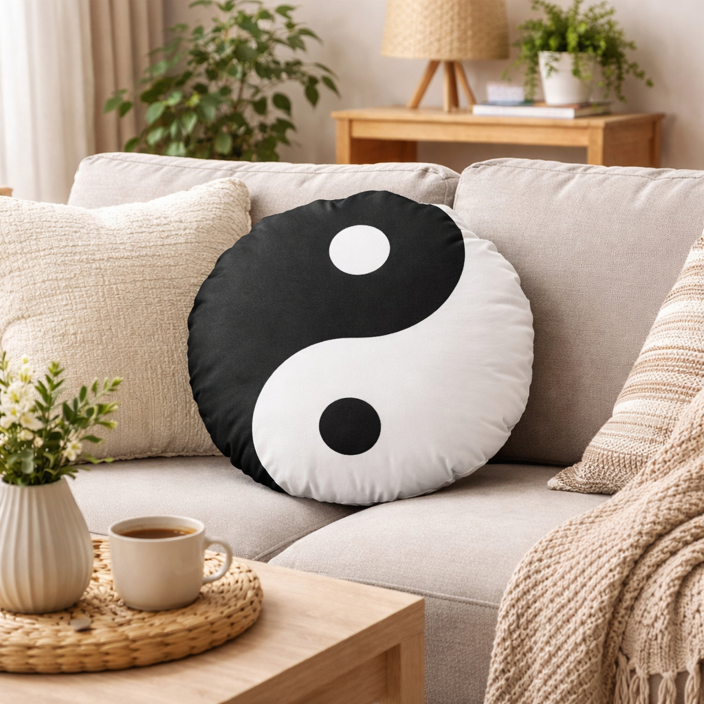 Almofada Decorativa Redonda Yin Yang Olho Grego Sol e Lua Mandala