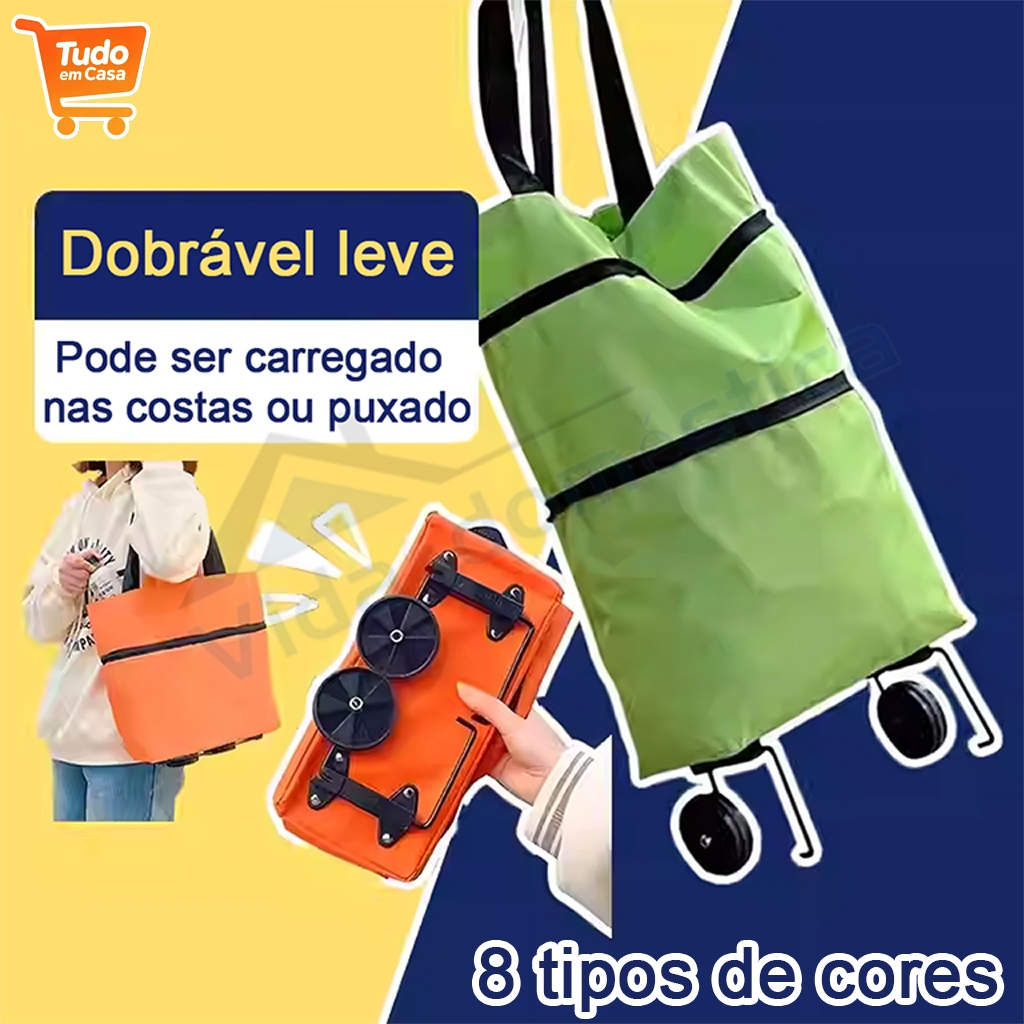Carrinho de Feira Sacola Impermeável Extensível de Compras Feira Mercado com Rodinhas Dobrável