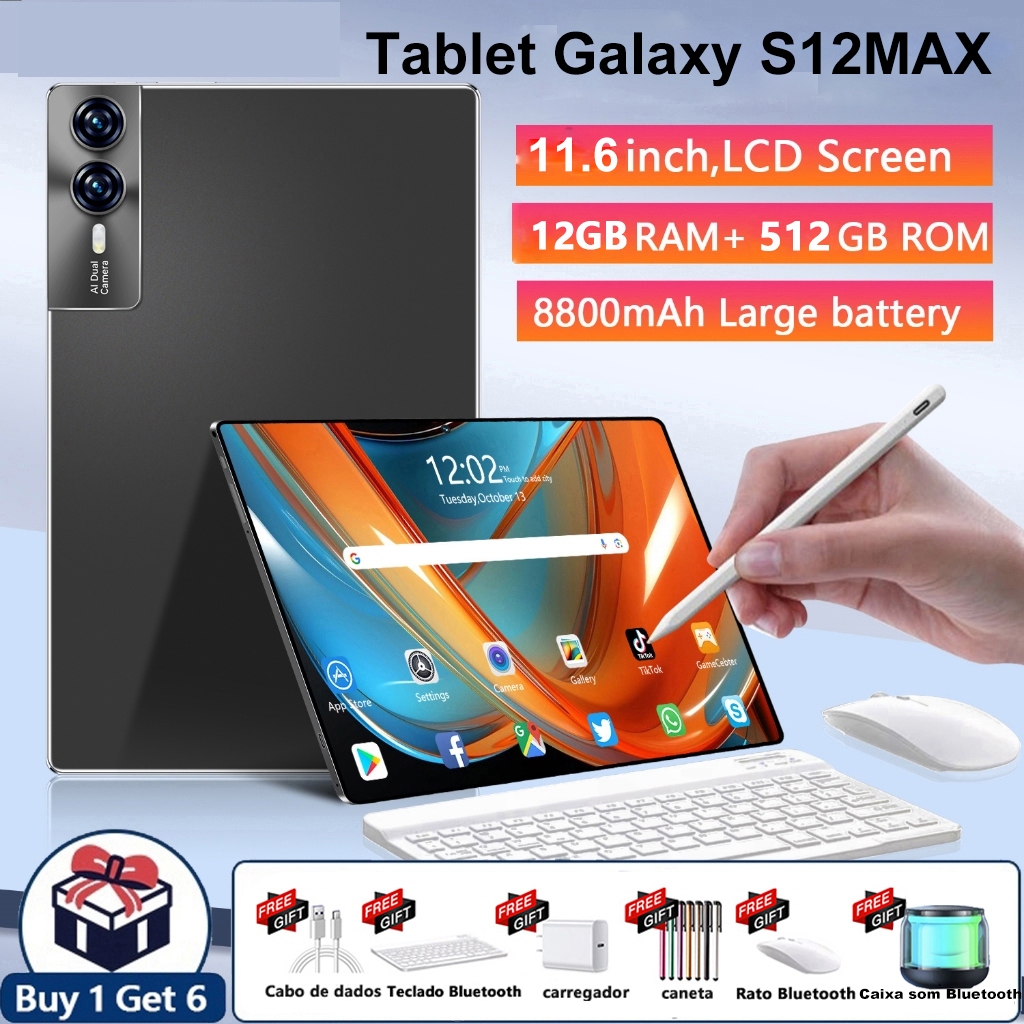 Tablet Galaxy S10 12 Gb + 512 Gb 11,6 Polegadas HD Dual Sim Dual Core 8800 mAh Android Teclado, Mouse e Alto-falante - Miniatura 2