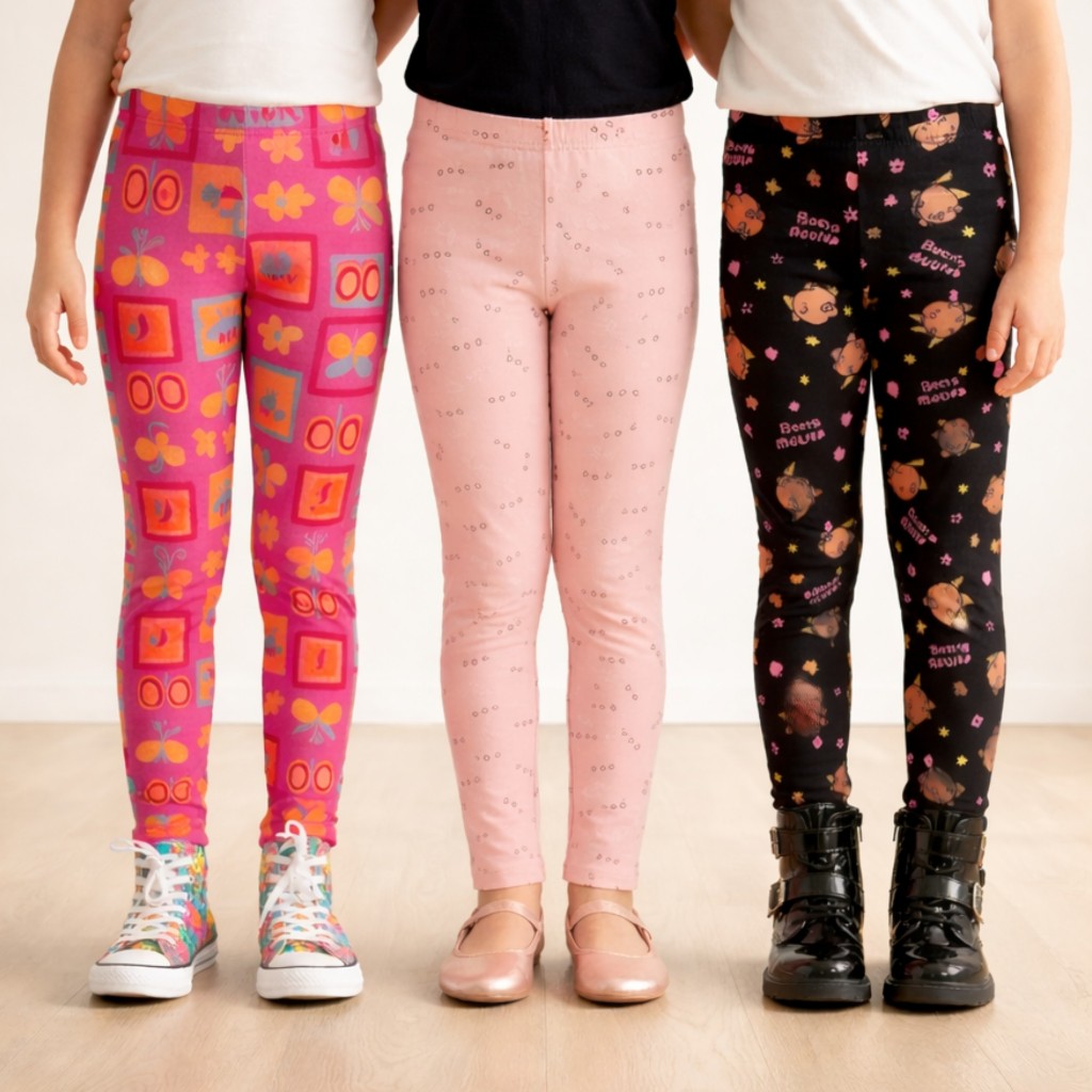 Kit 3 Leggings Infantis Estampadas Menina | 1 ao 12 Anos | Calça Legging Infantil Feminina Estampas Variadas