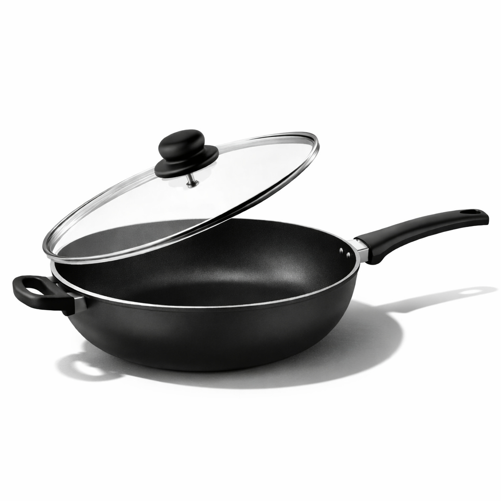 Frigideira Wok 32cm Cozillar Alumínio Reforçado com Tampa de Vidro Antiaderente