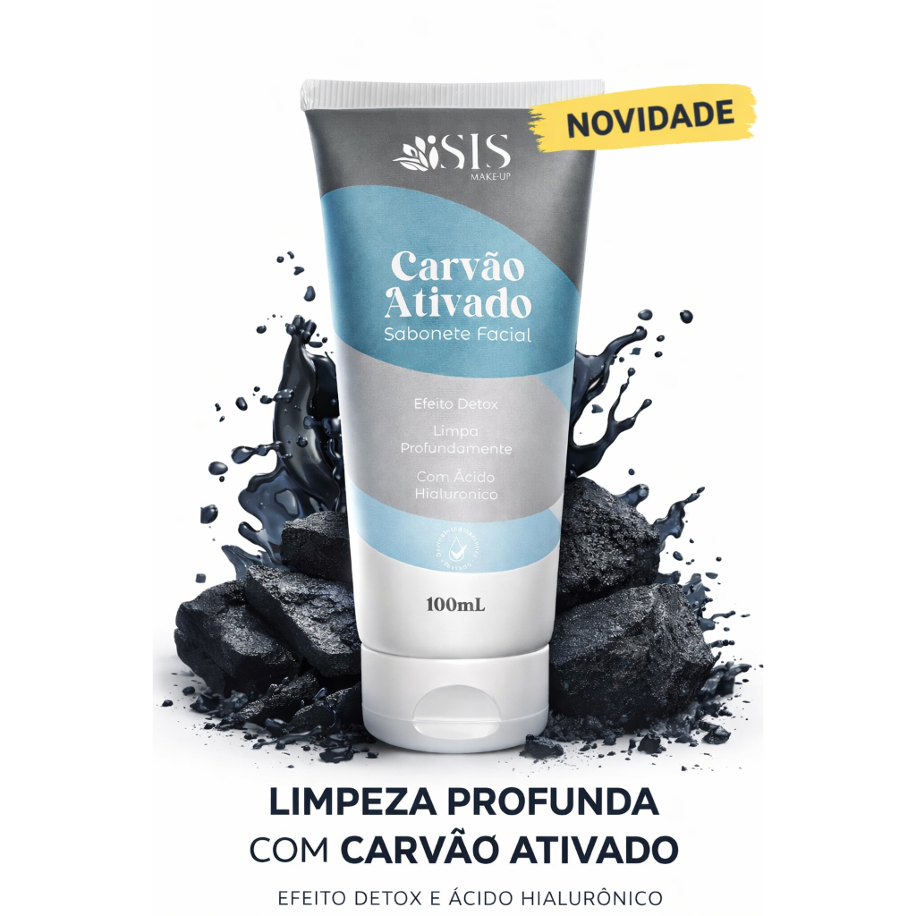 Sabonete Facial Carvão Ativado – Limpeza Profunda Detox com Ácido Hialurônico 100ml