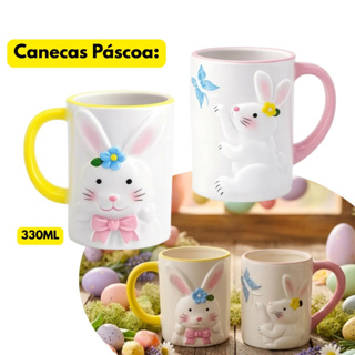 Caneca Coelho Páscoa 330ML Cerâmica Decorada Coelhinho Xícara Branca Café Chá Chocolate em Oferta na Shopee