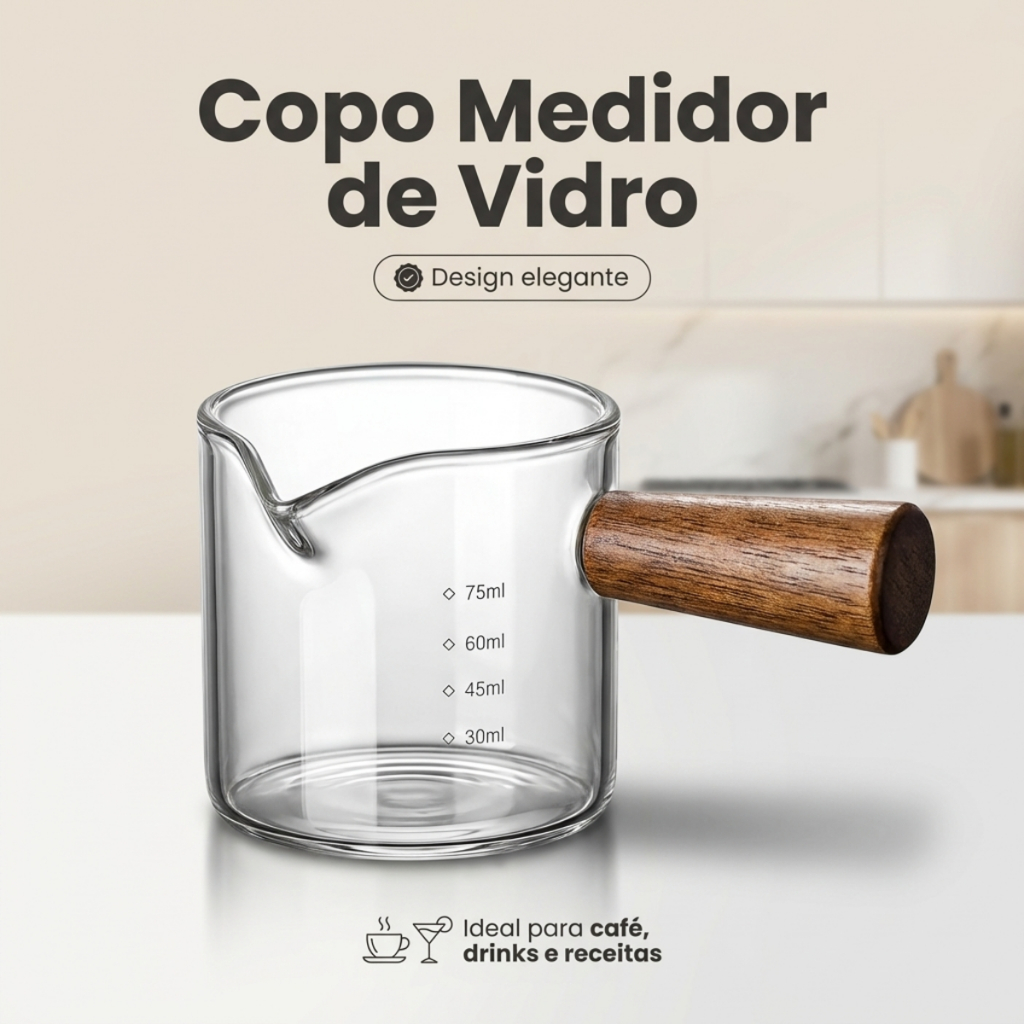 Copo Medidor de Vidro 75ml Café Expresso Leite Chá Barista Cozinha Confeitaria Medida Exata em ml