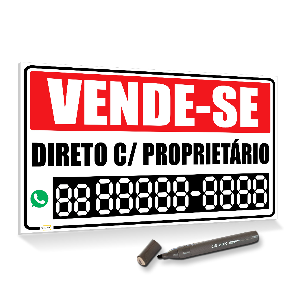 Placa Vende-se Direto C/ Proprietário + Caneta Brinde Casa Imóvel Comércio 60x40cm