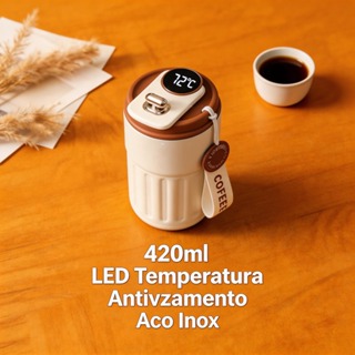 Copo Térmico Inox 420ml com Tampa e Display LED Antivazamento Portátil para Café em Oferta na Shopee