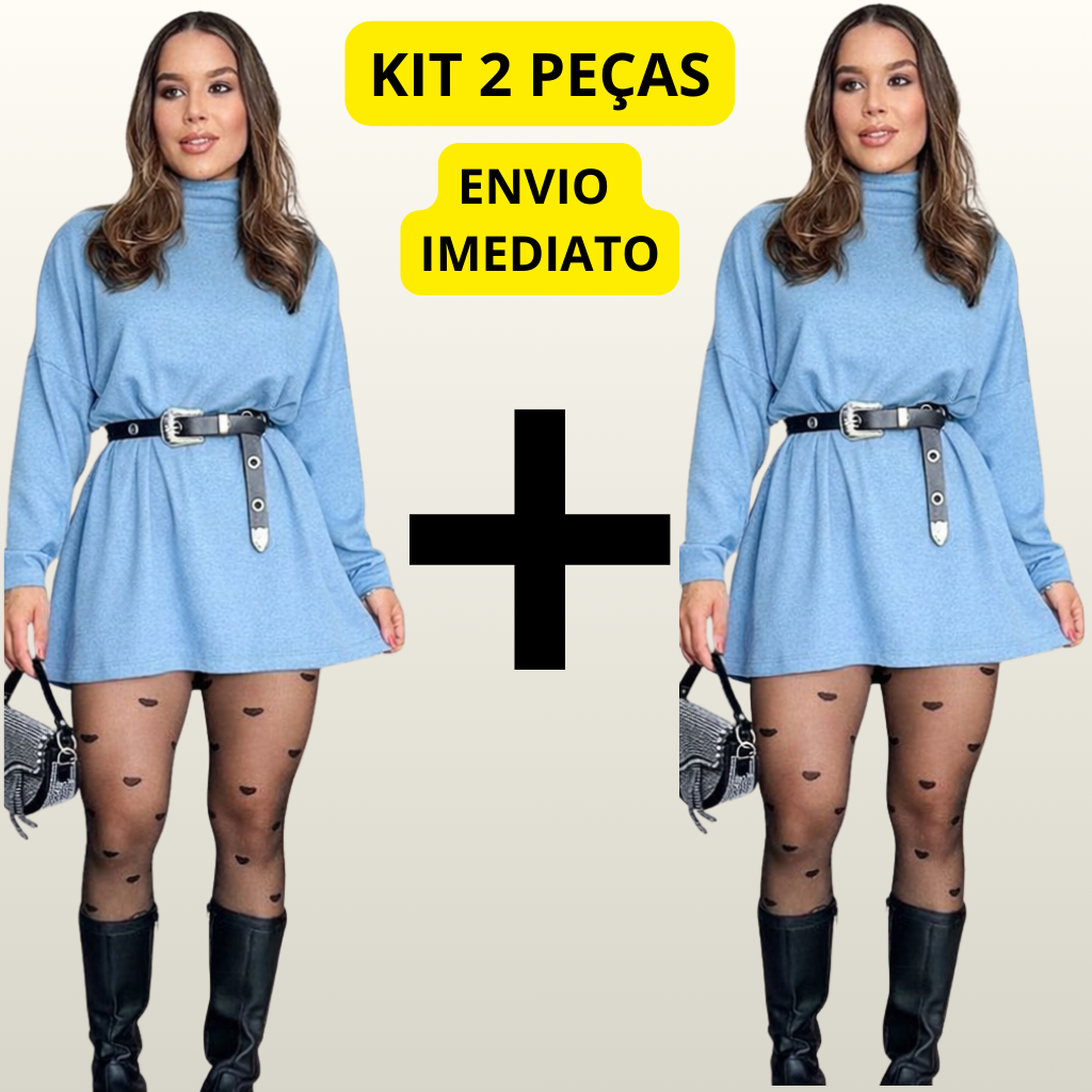 Kit 2 Vestido Manga Longa Cacharrel Lã Estiloso Moda Feminina em Oferta na Shopee