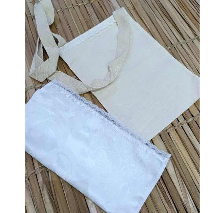 kit Pano para bater cabeça e Bolsa Bambone Umbanda candomblé lisa Branca