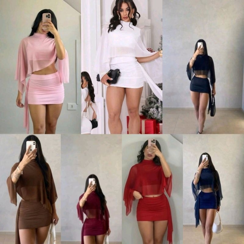 vestido feminino conjunto Top e saia elegante de festa