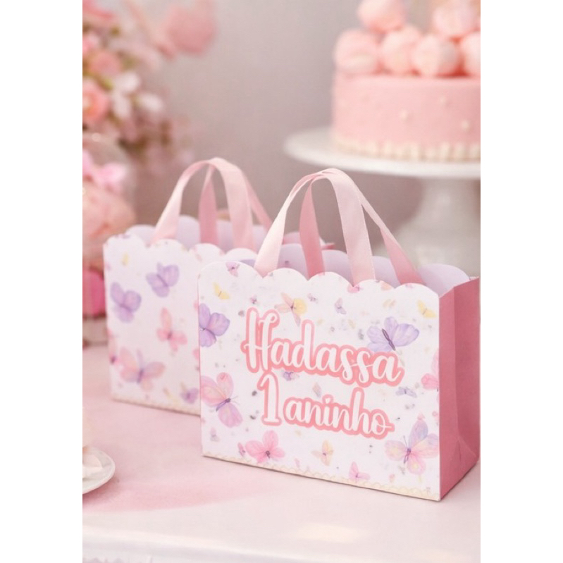 Sacola Personalizada Borboleta Jardim Encantado – Lembrancinha Aniversário 1 Ano com Nome