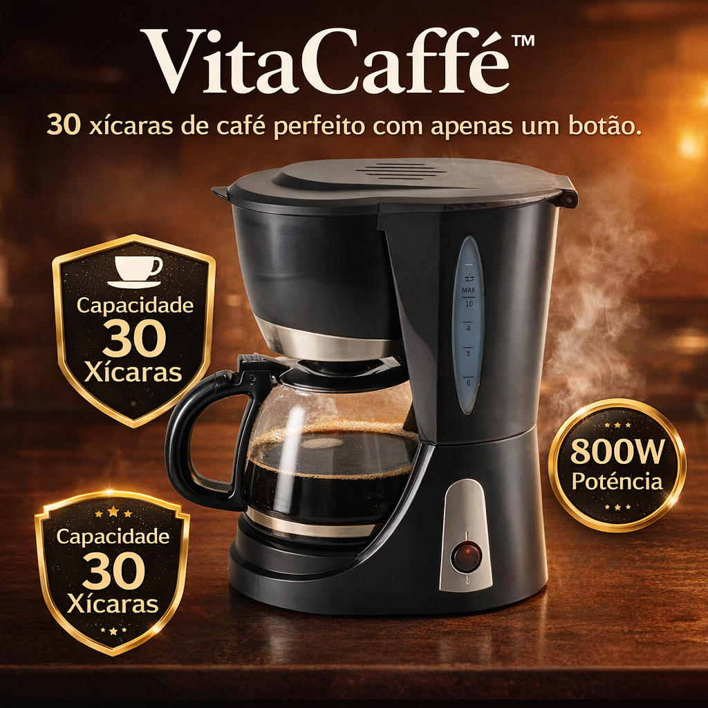 Cafeteira Elétrica Automática 30 Xícaras 800W VitaCaffè™ Cafeteira Grande Café Rápido 127V Preta