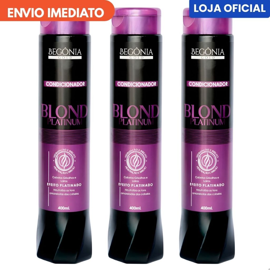 Kit 3 Condicionador Blond Platinum Begônia 400ml Matizador para cabelos Loiros Hidratação e Proteção