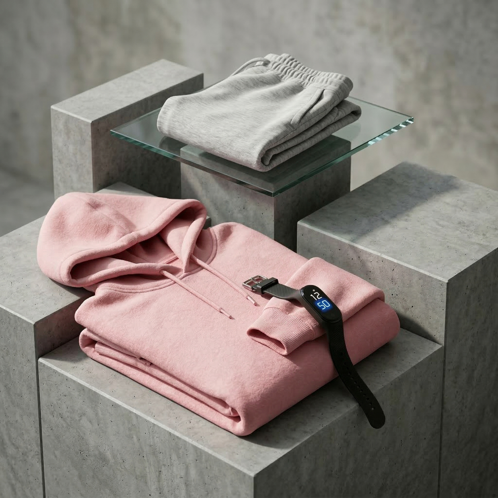 Moletom Rosa com Capuz + Calça Moletom + Smartband Digital Kit Feminino