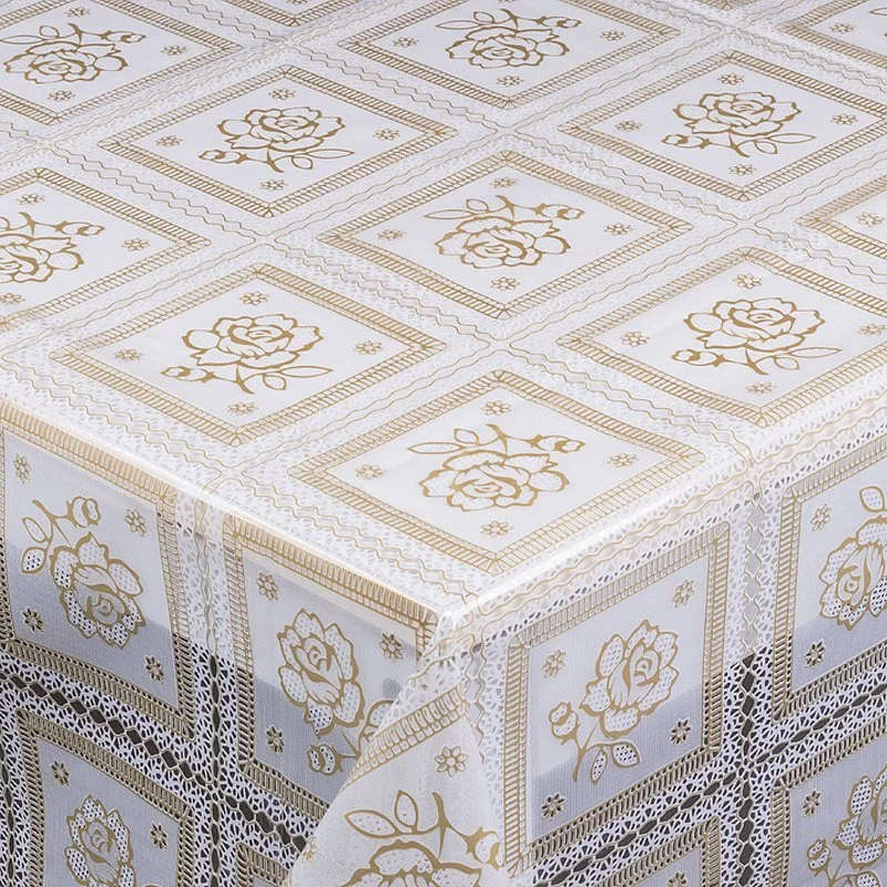 Toalha de Mesa Cristal PVC Impermeável Estampada 4 ou 6 Lugares Transparente