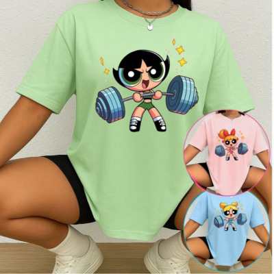 Camiseta Feminina Oversized 100% Algodão para Treino e Academia Estampa Super Poderosas