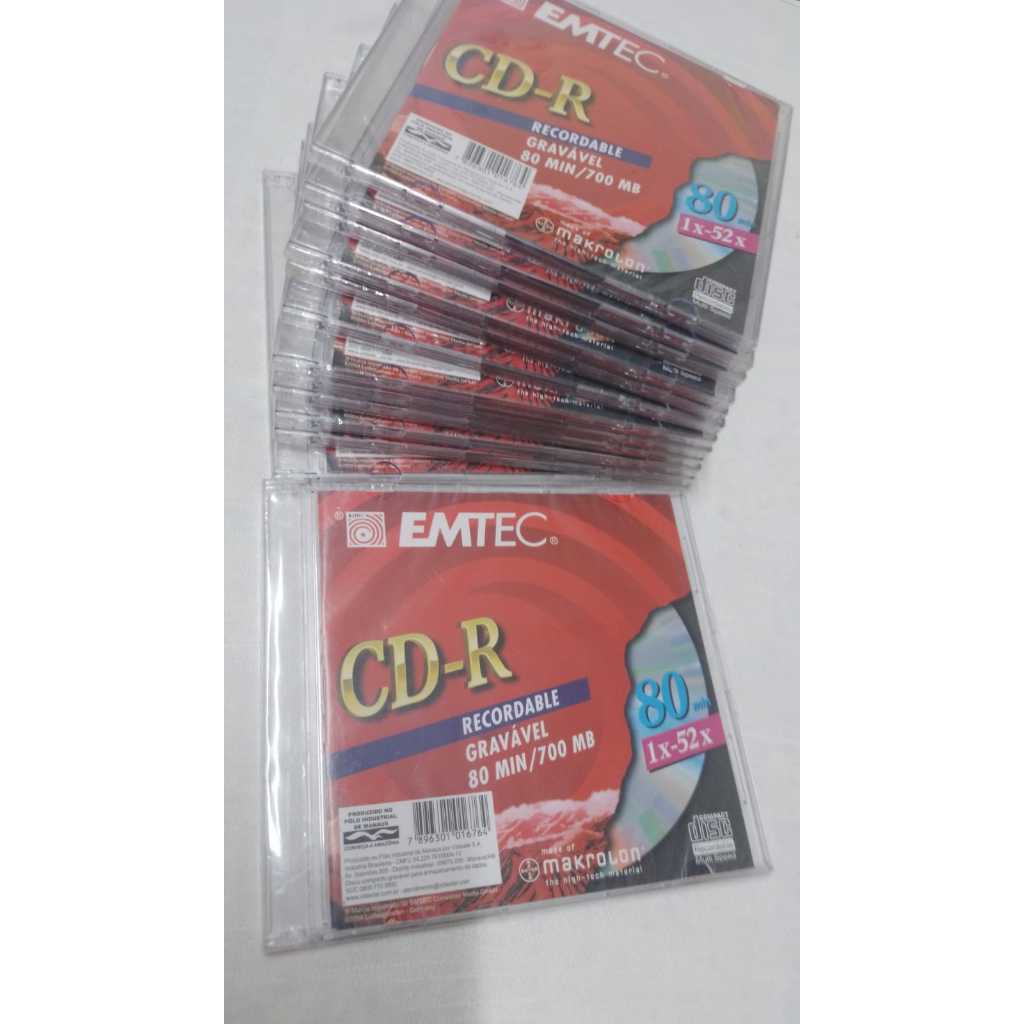 cd - 13 unidades cds emtec - cd-r 80 min / 700 mb - acrílico -