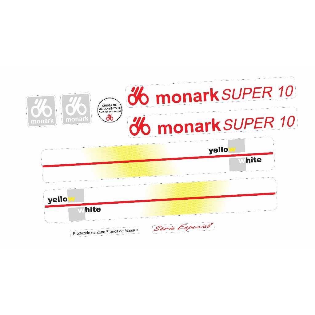 Adesivos Bicicleta Monark Super 10 Yellow White