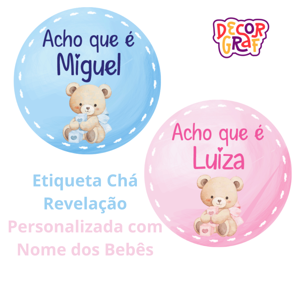 Kit 60/120/180 Adesivos Chá Revelação Personalizados Chá de bebê Etiqueta Lembrancinha Festa