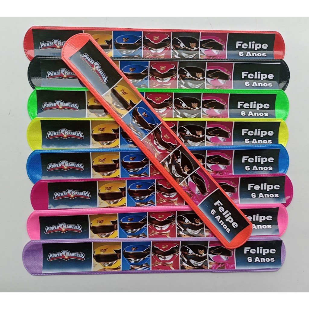 Pulseira Bate Enrola Personalizada POWER RANGER Lembrancinha Festa Infantil 20 30 40 50 unidades