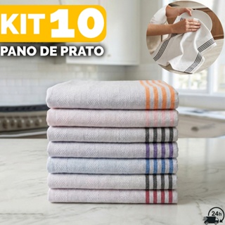 Kit 10 Panos De Prato Listrado Cozinha Algodão Macio Pano De Copa Premium em Oferta na Shopee