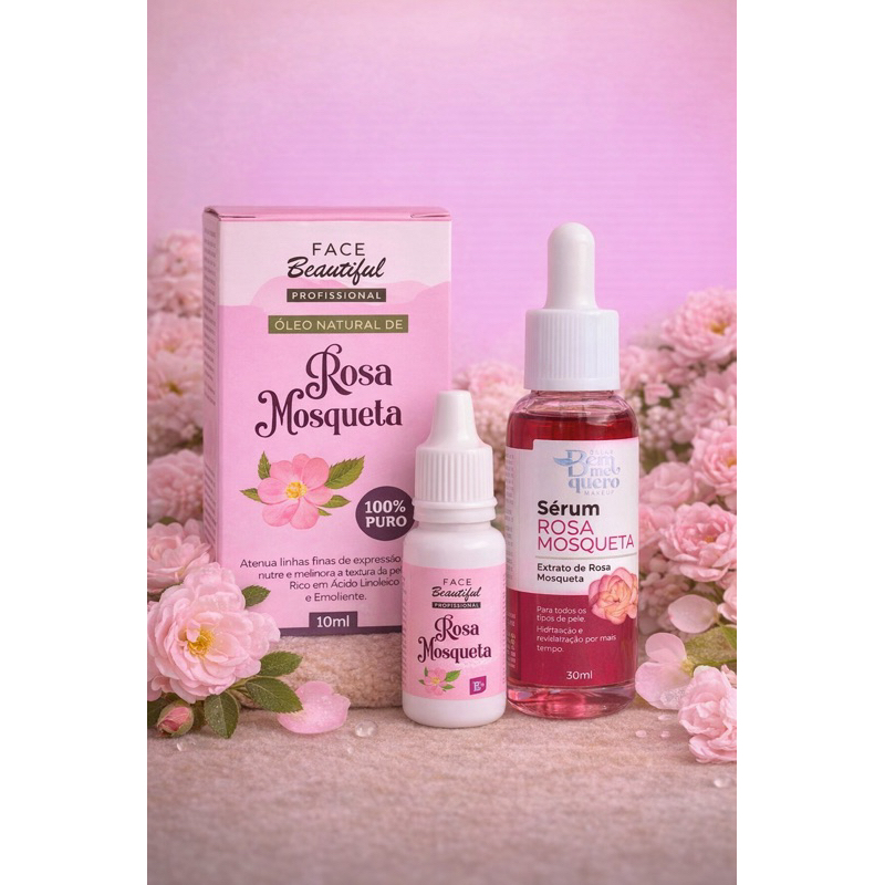 Kit Rosa Mosqueta Facial – Sérum + Óleo Natural | Hidratação, Regeneração e Luminosidade da Pele em Oferta na Shopee
